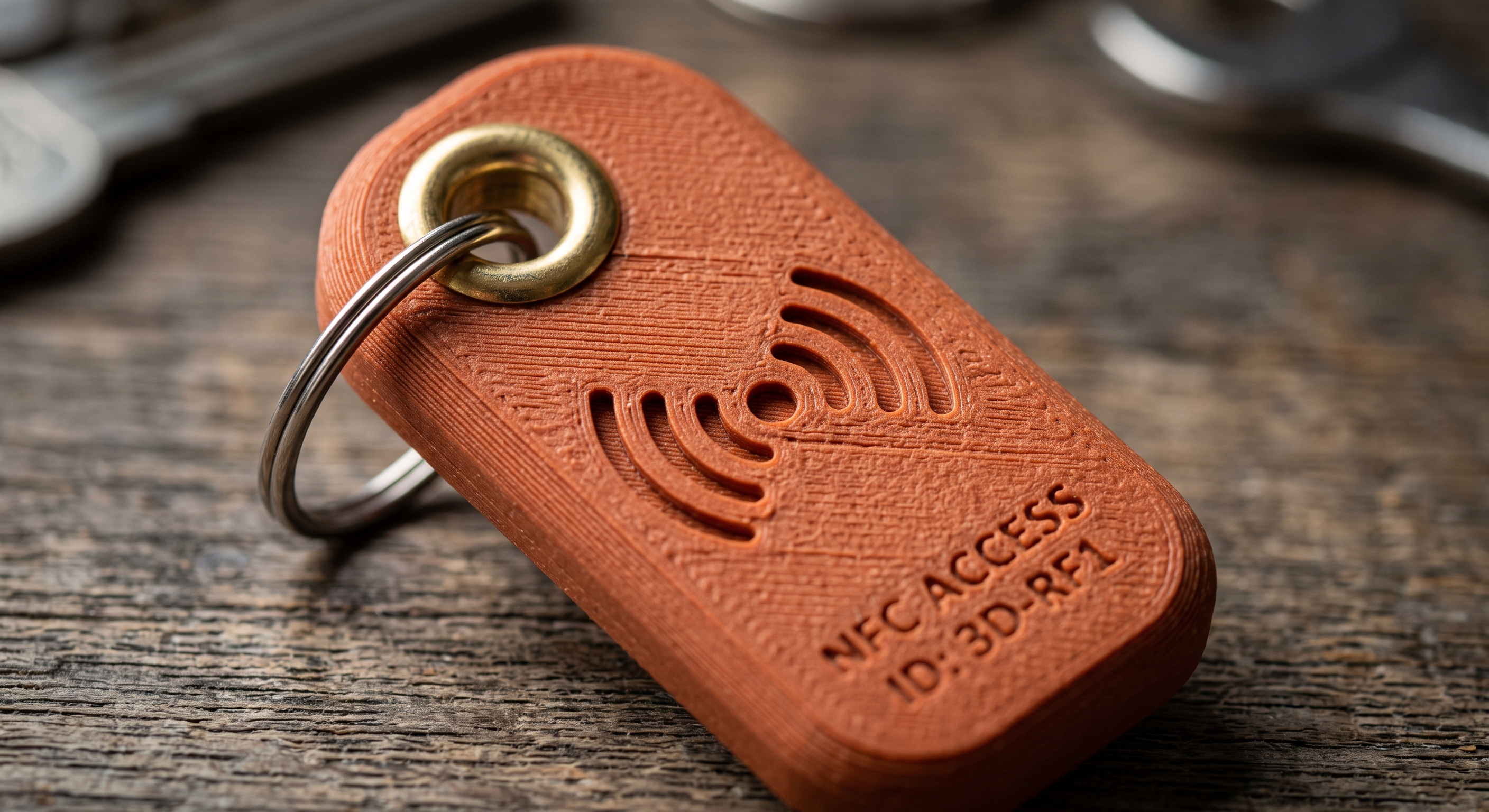 Détail macro du tag NFC encapsulé dans le boîtier 3D